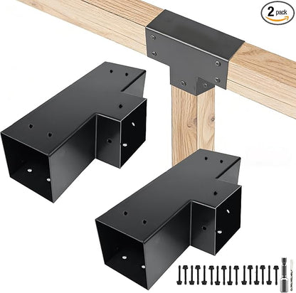 2PC T-Shaped 3-Way Pergola Bracket Kit, Pergola Kits to Build Yourself | 4x4 Corner Brackets for Wood for Wood Beams, Corner Brackets for Do It Yourself Pergola Kits Outdoor Gazebo Patio Log Cabin