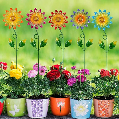 5 Pack Metal Flowers Decorative Garden Stakes, Metal Flowers for Outside Spring Yard Decor, Decorative Yard Art for Lawn, Patio, Fence,Garden Decor
