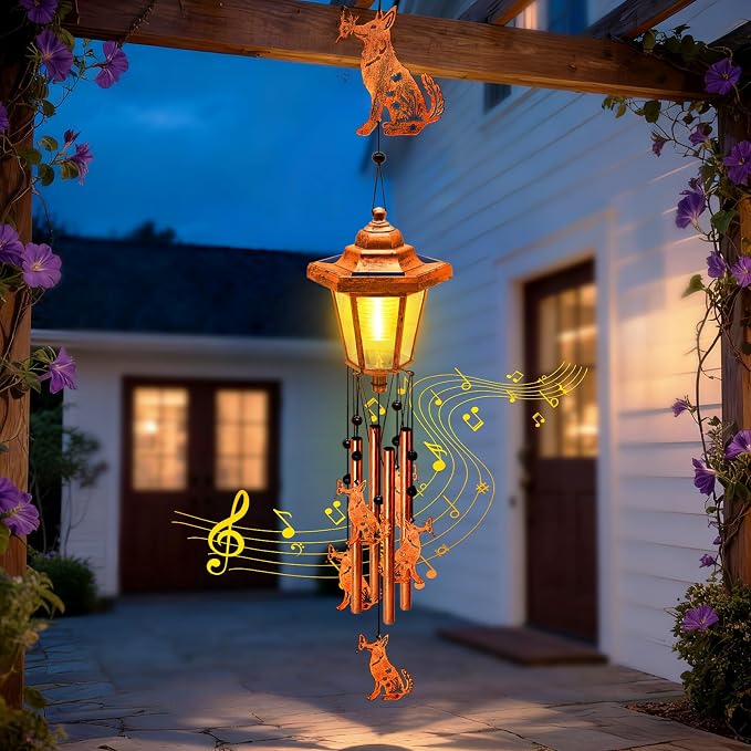 Large Solar Dog Wind Chimes, Gifts for Women Mom Grandma Wife Sister Daughter Neighbor Nana, Classic Bronze Wind Chimes With Wind Catcher, Solar Decor Lights For Outdoor Garden Patio Yard Porch Window
