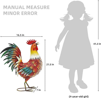 Metal Rooster Yard Decor, 21" Outdoor Garden Statues for Patio | Durable Metal with Hand-Painted Finish, Farmhouse Rooster Chicken Decor for Yard, Garden, Patio, Porch & Kitchen