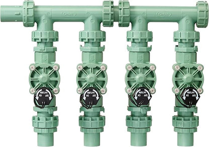 Orbit 57257 4-Valve Preassembled Sprinkler Manifold – Easy Install, Smart Controller Compatible, Works with PVC & Poly Pipe, Includes 4 in-Line Valves