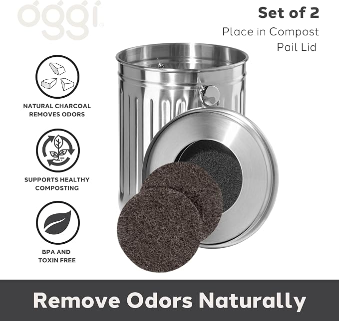 OGGI Set of 2 Charcoal Filters- Replacement Charcoal Filter for Countertop Compost Bin with Lid, Eco Friendly Products
