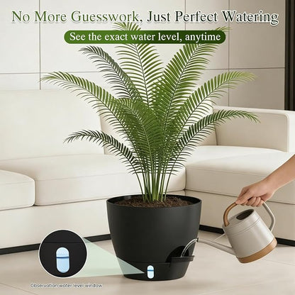 Plant Pots, 1 Pack 12 Inch Self Watering Pots with Drainage Holes, Water Level Indicator Deep Reservoir, Large Planters for Indoor Outdoor Plants - Black