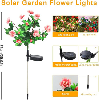 Garden 4 Pack LED Solar Flower Lights with More Realistic Azalea Flowers Solar Garden Lights Outdoor Waterproof for Yard Patio Lawn Pathway Walkway Decoration 4-Pack Red & Pink Combo