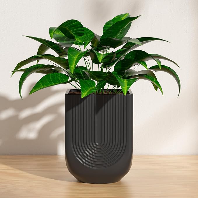 Ceramic Planter, 6 Inch Plant Pot with Drainage, Matte Black | Indoor Outdoor Use, Flower Pot for Plants, Home Garden Decor, Lightweight Durable Ceramic