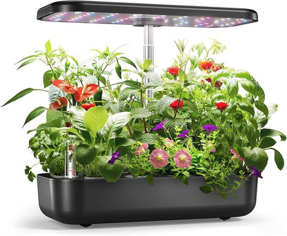 owltron Hydroponics Growing System Kit, 12 Pods Indoor Herb Garden with 24W LED Grow Light Full Spectrum, Planting Height Up to 20", Quiet Water Pump, Indoor Gardening for Gifts, Kitchen, Black