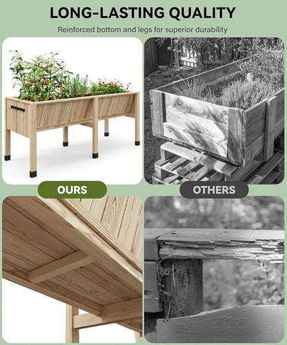 KYBOLT 45x23x30 Inch Raised Garden Bed with Legs, 13.7In Depth Wooden Planter Box for Outdoor Growing Vegetables and Herbs, Elevated Garden Bed with Hooks for Backyard, Patio, Balcony