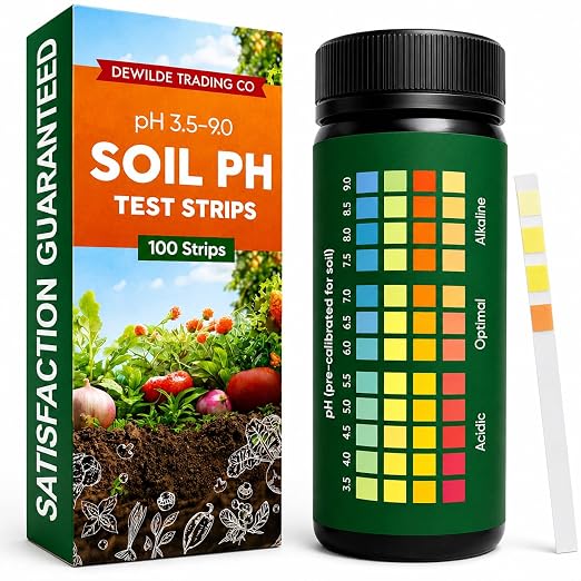 Soil Test Kit – 100 Soil pH Test Strips (3.5–9 Range) for Garden, Lawn & Indoor Plants – Easy At-Home Soil Testing
