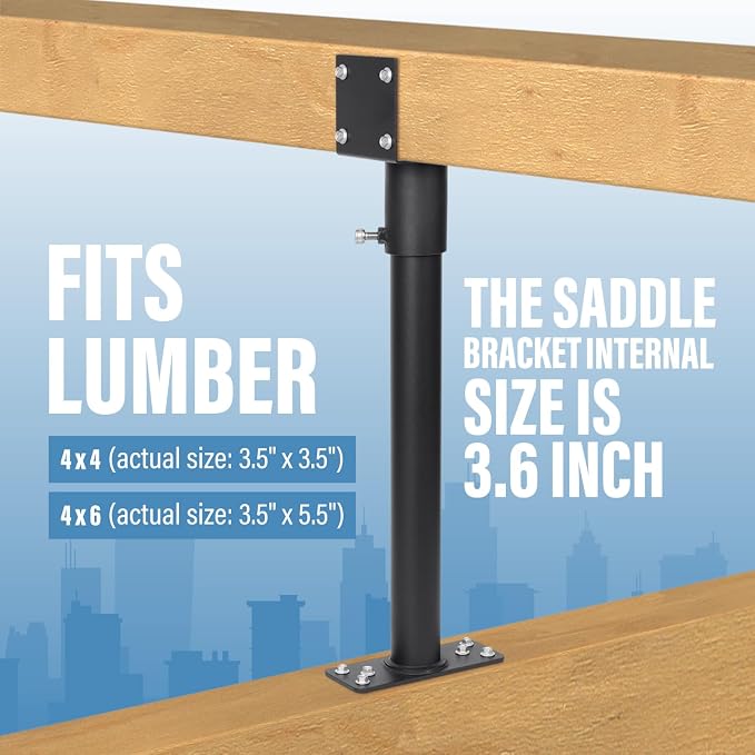 4 Pack 304 Stainless Steel 3.6" Heavy Duty Saddle Roof Riser for Patio Pergolas, 18-1/4" High (Black)