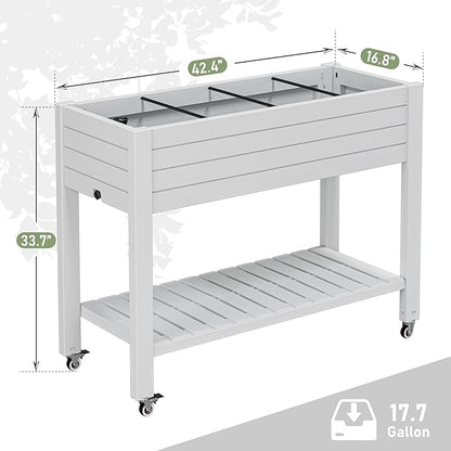 Elevated Raised Garden Bed with Wheels,Planter Box,Ashen-33.7" h | Resin Planter Box with Drainage Holes, Water Monitor, Wheels for Garden Patio Backyard