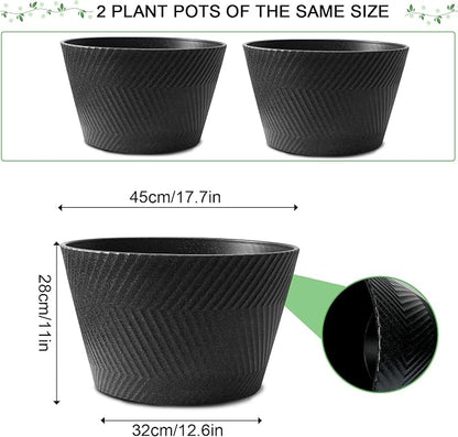 18 inch Big Plant Pots, 2 Pack Large Round Planters for Outdoor Plants, Porch, Patio, Backyard, Durable Plastic Flower Pots, Modern Décor for Tall Plants, Flowers, Black