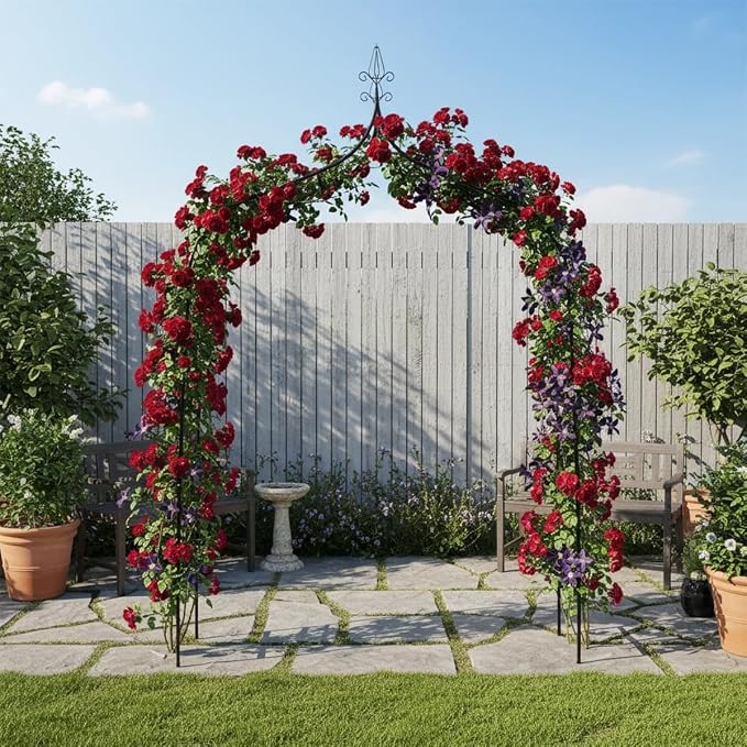 Thick Gothic Pointed Metal Garden Arch Rust-Proof for Climbing Vines Roses | 8.5 ft H x 4.8 ft W, 16mm Steel Tube Arbor for Plants, Clematis, Jasmine, Party Decor for Wedding, Halloween, Christmas