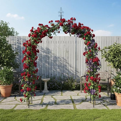 Thick Gothic Pointed Metal Garden Arch Rust-Proof for Climbing Vines Roses | 8.5 ft H x 4.8 ft W, 16mm Steel Tube Arbor for Plants, Clematis, Jasmine, Party Decor for Wedding, Halloween, Christmas