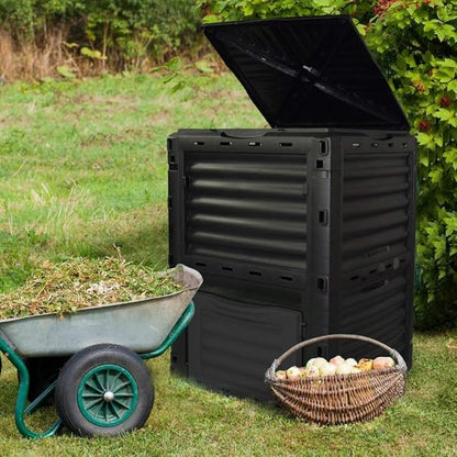 80 Gallon (300L) Large Capacity Static Compost Bin - Sturdy Outdoor Waste Composter with Easy-Access Hatch, Efficient Aeration System for Fast Organic Fertilizer Creation, Black