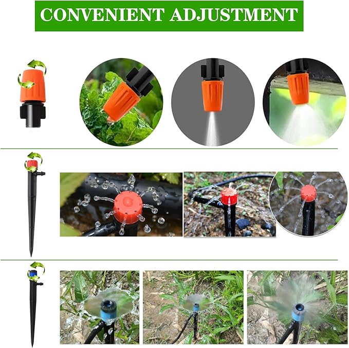 226FT Greenhouse Micro Drip Irrigation Kit Automatic Irrigation System Patio Misting Plant Watering System with 1/4 inch 1/2 inch Blank Distribution Tubing Hose Adjustable Nozzle Emitters Sprinkler