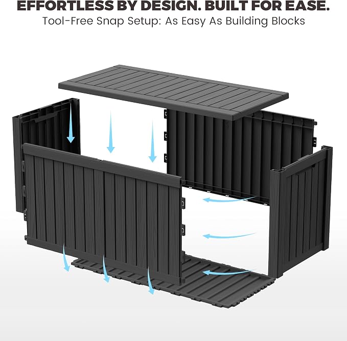 Outdoor Storage Box, 180 Gallon Waterproof Deck Box [Upgraded 3.1], Large Resin Storage with Hydraulic Gas Lifts for Cushions, Lawn Mower Tools Chest Bench, Large Backyard, Black