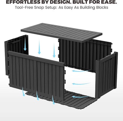 Outdoor Storage Box, 180 Gallon Waterproof Deck Box [Upgraded 3.1], Large Resin Storage with Hydraulic Gas Lifts for Cushions, Lawn Mower Tools Chest Bench, Large Backyard, Black