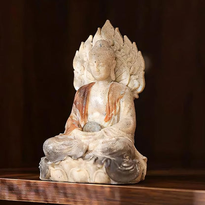 Shakyamuni Buddha Statue - Hand-Painted Resin Sculpture with Mandala Halo & Lotus Throne for Meditation, Zen Altar, Home Office Decor