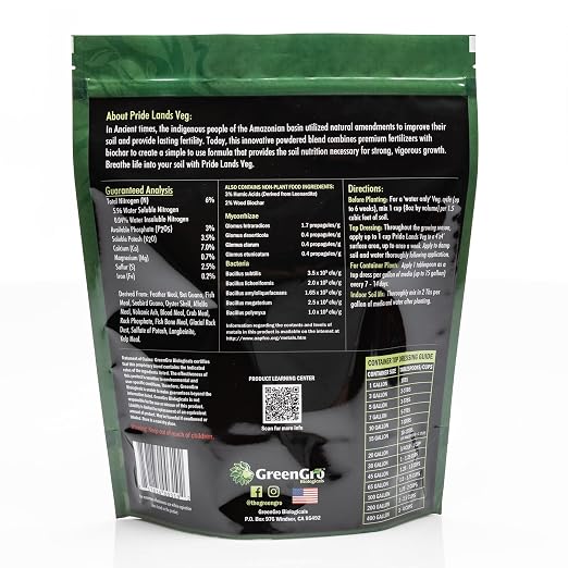 GreenGro Pride Lands Veg 6-3-3.5 | Organic Dry Top Dress Fertilizer | Microbes + Biochar + Mycorrhizae + Amendments | Vegetative Stage Plant Food | Bigger Yields | Indoor & Outdoor | 5 lb
