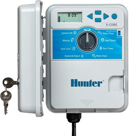 Hunter X-Core Sprinkler Timer, 6-Zone Indoor/Outdoor Sprinkler Controller | Indoor/outdoor 6-zone irrigation controller with seasonal adjustment, memory backup, manual controls, and no WiFi needed