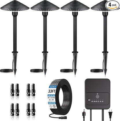 ZZXX All-in-One Low Voltage Landscape Lighting Kit 4-Pathway Lights with 40W Transformer, 5W Dusk to Dawn Outdoor Lighting, IP66 Waterproof LED Landscape Lights, Outdoor Lights 2700K for Yard Patio