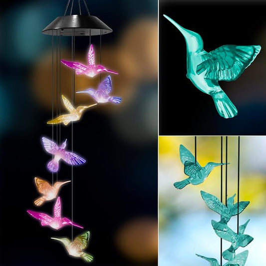 Upblend Outdoors Hummingbird Solar Hanging Decoration for Outside – Color Changing LED Decoration for Outside, Solar Decor Outdoor Waterproof – Hummingbird, Light Blue
