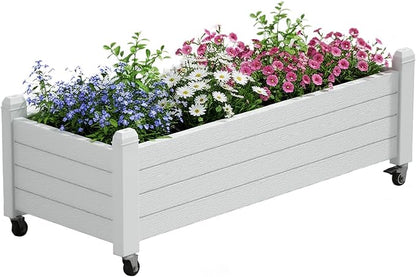 Fancyango Raised Garden Bed with Wheels 13.3" H -Ashen | Resin Elevated Garden Planter Box with Drainage, Outdoor Planter Box for Veggies Herbs Patio Balcony Backyard