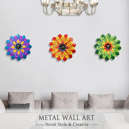 AHYS Metal Flowers Wall Decor Indoor Outdoor Metal Wall Art for Home Farmhouse Living Room Bedroom Bathroom Garden Decorations - Green