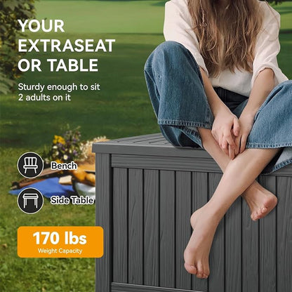 Outdoor Storage Box, 180 Gallon Resin Deck Boxes Outdoor Waterproof For Patio Furniture, Garden Tools, Pool Supplies, Lockable And UV Resistant (Striped Black)