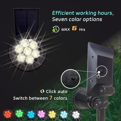 Solar Spot Lights Outdoor Color Changing, 8 Lighting Modes 2-in-1 Solar Lights Outdoor Waterproof, Auto On/Off Multicolor Solar Powered Landscape Spotlights for Garden Patio Yard Pool, 4 Pack