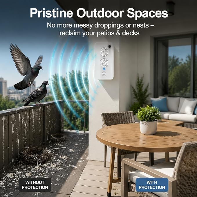 2026 Ultrasonic Bird Repellent Devices Outdoor Bird Repellent for Attic,Rechargeable Pigeon Deterrent Ultrasonic Bat Repellent Indoor to Keep Birds Away from Porch,Yard,Garden,Balconies
