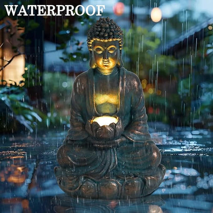 Bshine Solar Buddha Statue Outdoor Lights - 11x6 Inch Waterproof Garden Statue with Lotus, Meditation Zen Spiritual Room Decor for Yard
