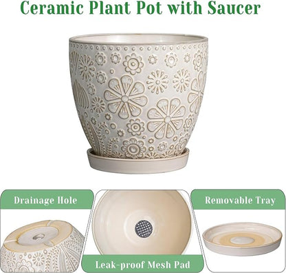MPotTo Ceramic Planter 8 Inch Plant Pot with Drainage Hole and Saucer Ceramic Pots for Indoor Plants Outdoor Large Flower Pot for Home Decor White