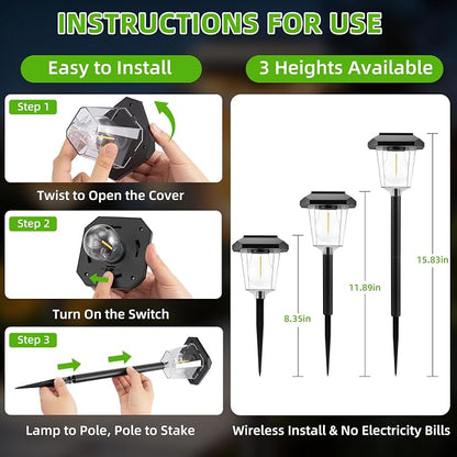 16Pack Solar Pathway Lights Outdoor, Warm White LED Waterproof Solar Lights | Garden Light Solar Powered, Long Lasting, Auto On/Off, 3000K, Stake Landscape Lighting for Outside, Walkway, Lawn, Yard Decor
