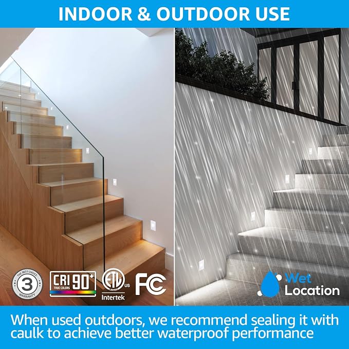 LEONLITE 6-Pack 5CCT 120V LED Step Lights, Vertical, White | 150LM, 5%-100% Dimmable, CRI90, ETL, Indoor Outdoor Stair Lights, Wet Location, 2700K/3000K/3500K/4000K/5000K, Aluminum