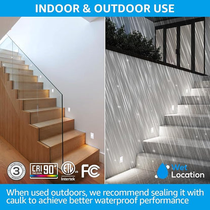 LEONLITE 6-Pack 5CCT 120V LED Step Lights, Vertical, White | 150LM, 5%-100% Dimmable, CRI90, ETL, Indoor Outdoor Stair Lights, Wet Location, 2700K/3000K/3500K/4000K/5000K, Aluminum