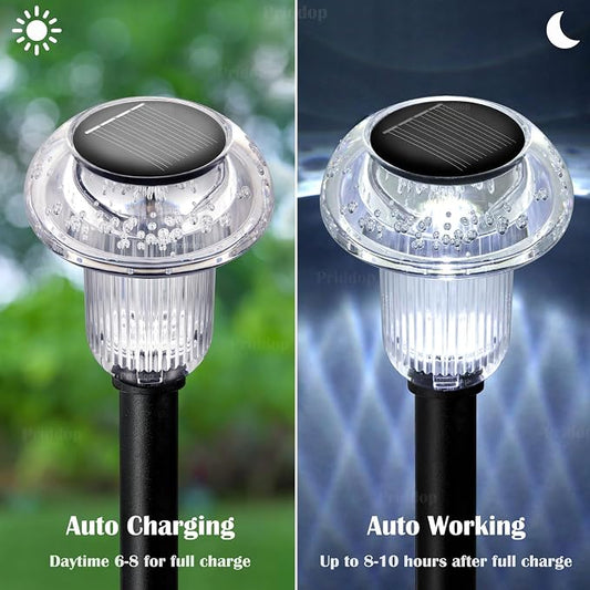 Priddop Pathway Solar Lights Outdoor Waterproof 6000K Cold White LED 8 Pack | Mushroom Yard Garden Decorative Driveway Walkway Outside Patio Replaceable Battery Acrylic ABS Stake Landscape Path Lights