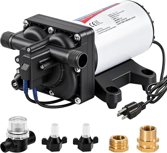 YOUNGTREE Water Pressure Diaphragm Pump 110V AC 5.5GPM 70PSI RV Water Transfer Pump 110 Volt On Demand Self Priming for Home Kitchen RV Garden Irrigation Car Washing Rain Barrel Lawn Camper