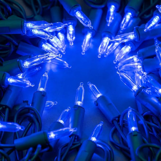 YULETIME 200 Blue LED Christmas Lights, 66 ft Green Wire UL String Light | True Blue, Stay Lit, End-to-End Connectable, UL Certified, Commercial Grade, 1-Strand 200 Lights, 4" Spacing