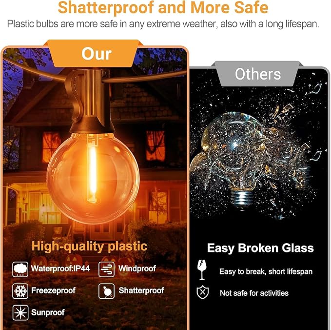 LAMPHOME Globe Outdoor Halloween String Lights,2 Pack 26FT Patio Lights with 12+1 Edison Shatterproof Bulbs, Connectable Dimmable Waterproof for Backyard Porch Halloween Decor, Orange Green Purple