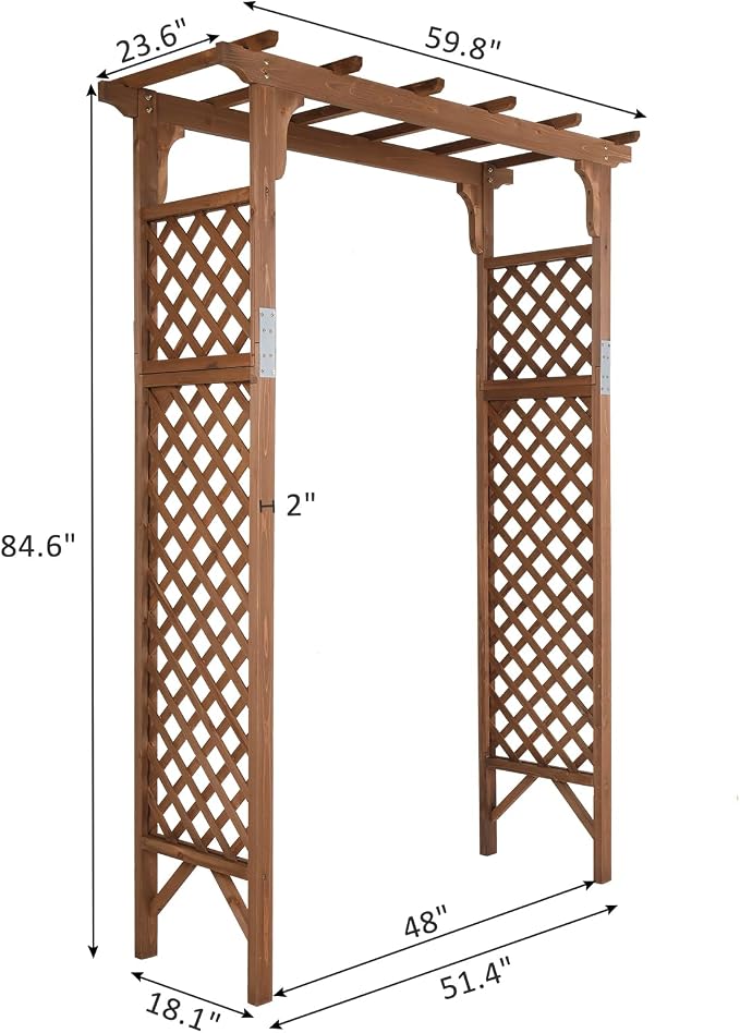 Outvita 7Ft Wooden Garden Arbor Arch, Wood Arbor Trellis, Pergola Archway for Wedding Ceremony Decoration Pergola Plant Climbing Rose Vines Lawn Courtyard Patio Brown