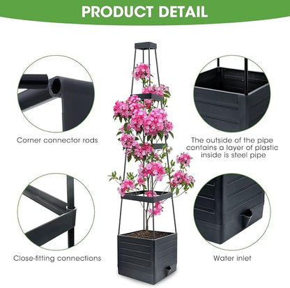 MYMULIKE Raised Garden Bed 4 Packs, Planter Boxes with Trellis 58.3'' Tomato Planters for Climbing Vine Vegetables Flowers Plants Self Watering Tomatoes Cage for Outdoor Patio Greenhouse