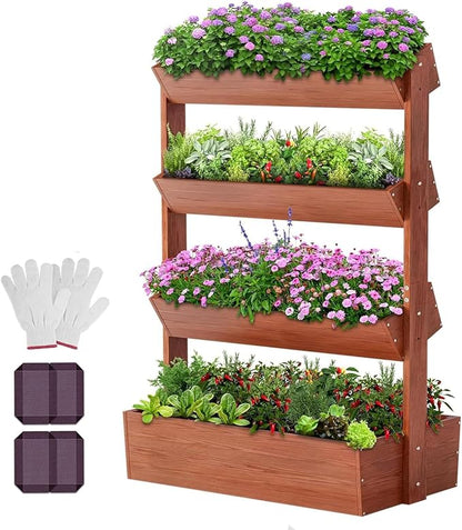 DoCred Vertical Raised Garden Bed, 5 Tier Freestanding Wood Garden Planters | Wooden Plant Stand Flower Rack with Planter Box for Herbs Flowers Vegetables Outdoor Indoor Gardening, Red