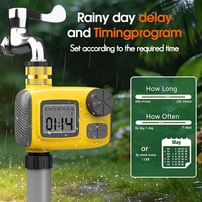 98FT 1/2" Drip Irrigation System Kit with Smart Water Timer for Garden,Automatic Watering System with 20pcs 360° Adjustable Copper Nozzles, Irrigation System for Garden,Yard, Lawn,Greenhouse
