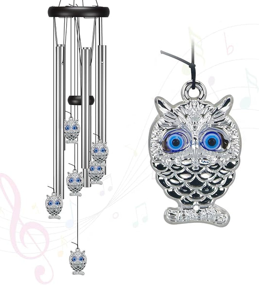 Virekm Small Wind Chimes, House Warming Gifts for Women, New Home Gift Men, Outdoor Gifts for Neighbor, Windchimes for Patio Decoration, Garden Decor for Outside, Zen Decor Yard (Blue Evil Eye Owl)