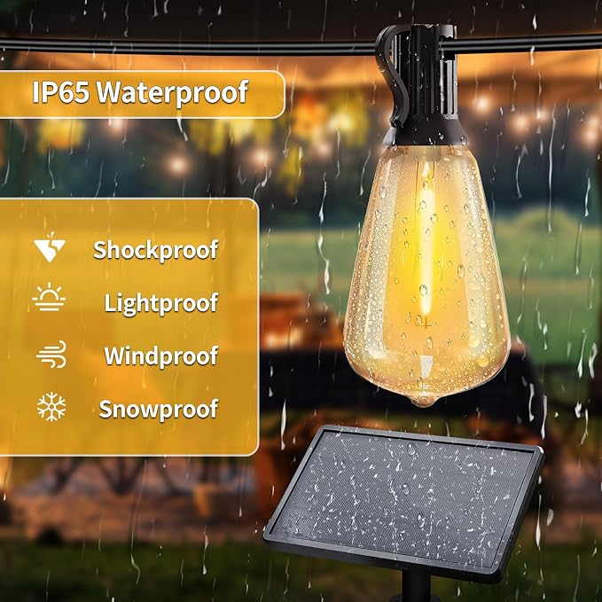 SANBEN 50ft Solar String Lights with Remote, 25+1 Bulbs Solar Patio Lights Outdoor Waterproof, Solar Powered Dimmable Deck Lights for Garden Porch Party