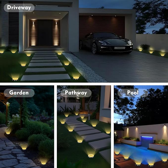 Solar Ground Lights Outdoor, 8 Pack Solar Lights Outdoor Waterproof, Mini Flat Solar-Powered Garden Light, Landscape Lighting for Garden Yard Lawn Pathway Walkway Driveway Backyard Decor, Warm White