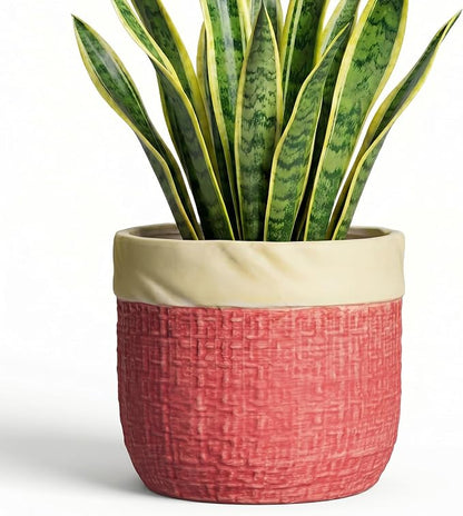 Ceramic Pots for Plants, 8 Inch Planter, Round Plant Pot, Red | Decorative Flower Pots with Drainage Hole, Boho Planter for Indoor Plants, Living Room Decor, Plant Gifts for Women