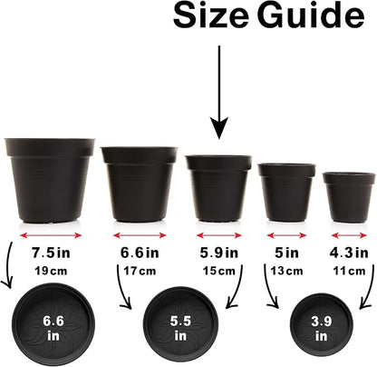 Mintra Garden Pots, 4 Pack Bulk Plastic Plant Pots with Drainage Tray, Round Indoor & Outdoor Decorative Planters with Drain Holes for Flowers, Herbs & Plants, 15cm Diameter – Forest Green, 5.9 in