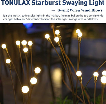 TONULAX Solar Garden Lights - 8 Pack 64 LED Upgraded Solar Swaying Light, Sway by Wind, Outdoor Lights, Yard Patio Pathway Decoration, High Flexibility Iron Wire & Heavy Bulb Base, Warm White
